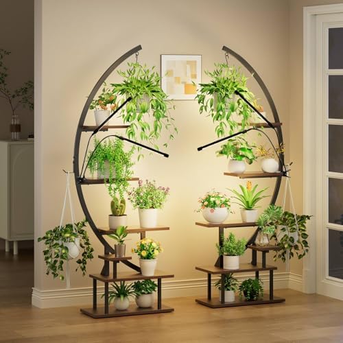 GREENSTELL Plant Stand Indoor with Grow Light, 7-Tiered Tall Metal Plant Stand for Indoor Plants, Half-Moon Shape Display Shelf for Home,Living Room, Patio, Dark Brown (1 Pack) - Image 6