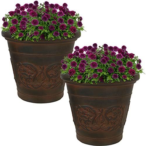 Sunnydaze Arabella 16'' Plastic Planter Pot for Plants, Rust, 2pk by SunnydazeDecor