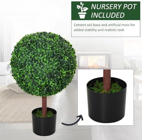 Outsunny 23.5" Artificial Boxwood Topiary Ball Tree Fake Set of 2 Green - Image 4