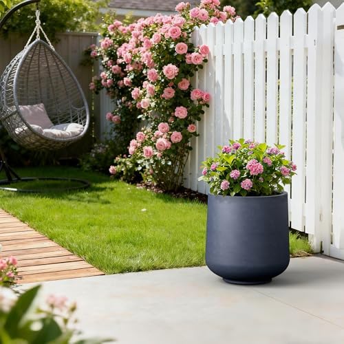 Kante Large Round Curved Charcoal Concrete Planter 16.5" Dia, Outdoor - Image 4