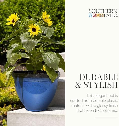 Southern Patio Heritage Glossy Resin Planter, Monaco Blue, 12 in, 2-Pack - Image 3