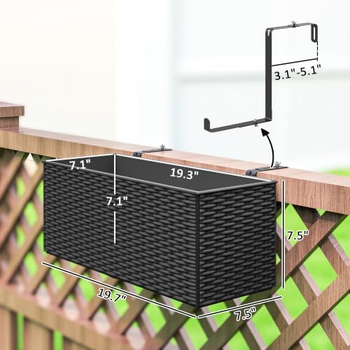 Outsunny 2-Pack 20 Inch Railing Planter Box with Hooks for Fence, Black - Image 3