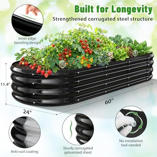 Black Oval Raised Garden Bed / Galvanized Steel Planter Box,60X24X12 inches - Image 4