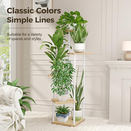Bamworld White Plant Stand Indoor Corner Plant Shelf for Multiple Plants - Image 3