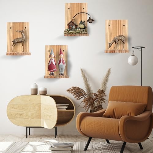 Small Wall Shelf Modern,Wooden Mini Floating Shelves,Indoor Wall Mounted Plants Shelf L Shaped,Midcentury Display Decorative Holder for Gallery Living Room Bedroom Porch,Pine,4 Pack(Carbonized Brown） - Image 6