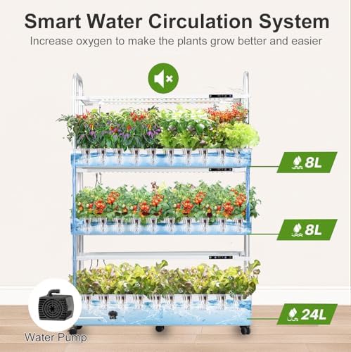 Large Hydroponic Tower Garden System White, 90 Pod Vertical Indoor Growing Kit with LED Grow Light, Auto Circulating Water System, 40L Planter - Image 5