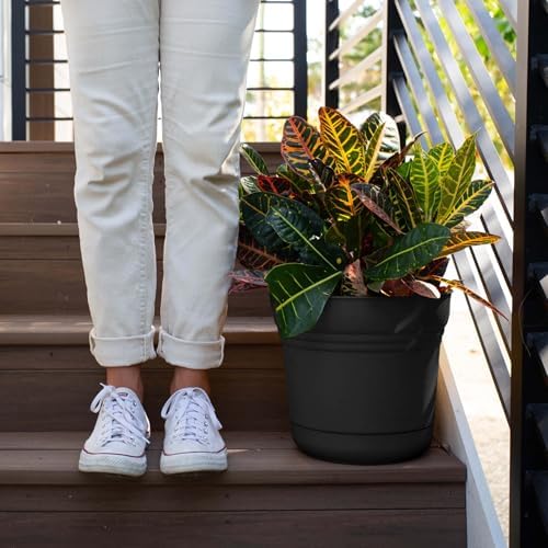 Bloem Saturn 10" Plastic Planter with Saucer, Black, 4-Pack - Image 2