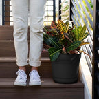 Bloem Saturn 10" Plastic Planter with Saucer, Black, 4-Pack - Image 2