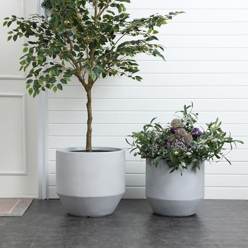 LuxenHome 17.5" Round Plant Pot, Concrete Large Indoor Outdoor Planter Gray - Image 4