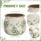 5.9'' Vintage Ceramic Planter, Ice Crack Glaze Green Ditsy Floral - Image 2