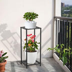 2 Tier Tall Metal Plant Stand Indoor Outdoor, Square Stand (Black) - Image 5