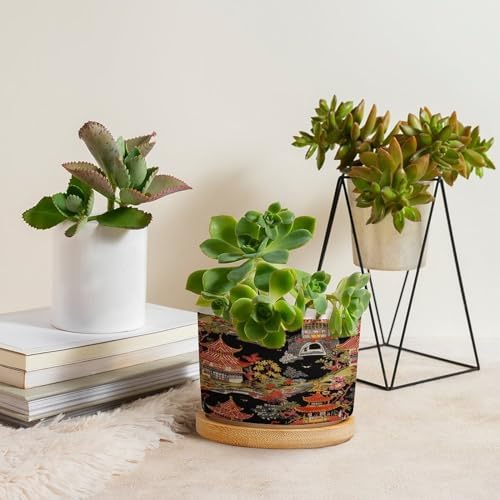 Chinoiserie Coral Asian Ceramic Planters Chinoiserie Chic Asian Pots for Plants with Drainage Holes and Saucers Pot for Home Office Desk Garden - Image 4