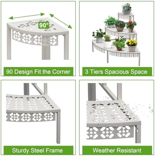aboxoo 3-Tier Rectangular Metal Plant Stand, Ladder Flower Pot Rack - Image 7