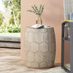 ø15.25'' Concrete Side Table End Table for Outdoor & Living Room, Modern Boho Round Circle Drum Style, Durable and Lightweight, Cement Material, Natural Wood Grain, No Assembly, Natural - Image 4