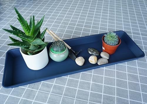 VUWEZ 2 Pack Plastic Plant Saucer, Rectangular 24 inch, Indoors Outdoor Plant Water Drip Tray for Flower Pot Planter, Windowsill Tray (8 X 24'', Blue) - Image 4
