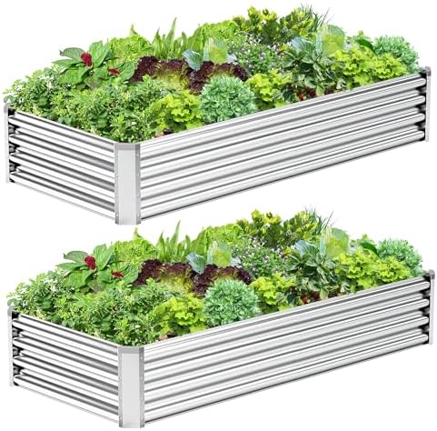 2PCS 6x3x1FT Galvanized Raised Garden Bed, Galvanized Planter Raised Garden Boxes Outdoor, Large Metal Raised Garden Beds for Vegetables-Silver by AyenGuard