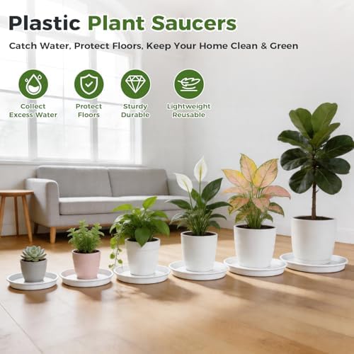 8 Packs 18 Inch Plastic Plant Saucers for Indoor Outdoor, Plant Water Catcher Tray for Pots, Bulk Flower Pot Saucers, Drip Trays for Potted Plants, Round Plates to Catch Water, White - Image 6