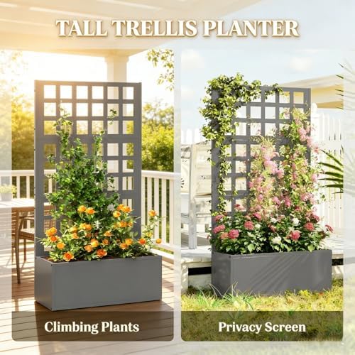 Outdoor Metal Raised Garden Bed - Climbing Plants Stand Raised Planters, Privacy Screen Garden Box Large Flower Bed Weather-Resistant Design 2 Drainage Holes for Planting Flowers Vegetables - Image 5