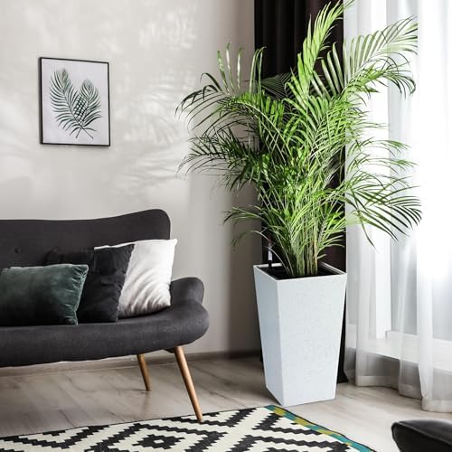 Self-Watering Tall Planters Set of 2, 22.5" Large Indoor & Outdoor Flower Pots with Water Level Monitor, Drainage Holes, Inner Bucket & Movable Wheels, for Patio Home Décor, White - Image 2
