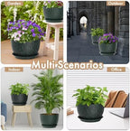 WSMKSZ 12 Inch Wide Water Ripples Flower Pots for Indoor or Outdoor Plants, Large Plant Pots with Drainage Holes & Saucer, Plastic Planters Set for Garden & Home Decor (Black with Green Speckles) - Image 6
