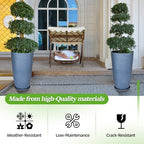 QCQHDU Set of 2 9 Gallon Tall Large planters for Outdoor/Indoor Plants of 12" Dia x 21" H Round Flower Pots Set Faux Stone Finish Front Door Patio Square Porch Planters with Tray, Sky Blue - Image 4