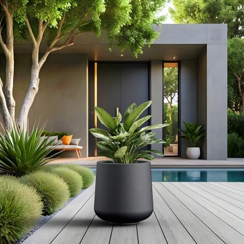 Kante Round Concrete Planter, 13-Inch Dia Barrel-Style Garden Pots with Drainage Hole for Home, Patio and Garden, Flower and Tree Planter (10.2" Opening), Black - Image 5