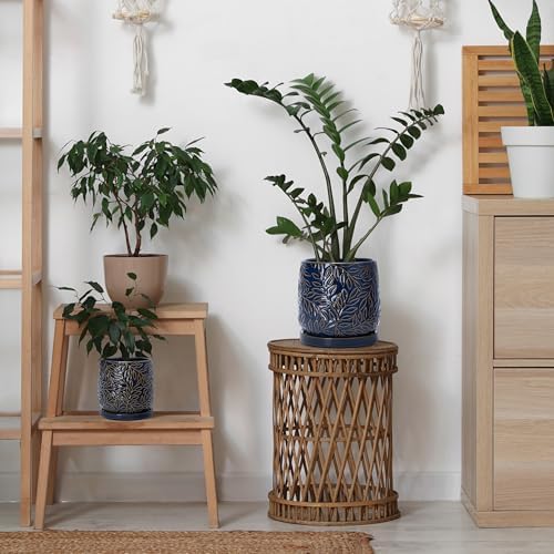D'vine Dev 2-Pack Embossed Leaves Planter, 6 in, Midnight Blue, 27-F-X-3 - Image 2