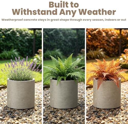 Kante 12.6" H Concrete Planter, Lightweight Round Cement Pot Indoor Outdoor - Image 5