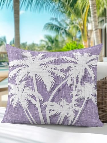 Coastal Palm Tree 18x18 Waterproof Outdoor Throw Pillow with Insert, Tropical Plants Botanical Vintage Purple Patio Decorative Cushion for Outdoor Sofa Furniture, Porch Balcony Garden Pillow, 1 Pack - Image 5
