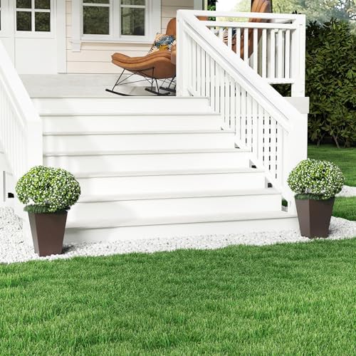 GIANTEX Square Taper Planter Set of 2, Self-Watering Flower Pots, Brown - Image 2