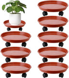8 Packs Plant Caddy with Wheels 11.8" Plastic Rolling Plant Stands Heavy-Duty Plant Dolly with Casters Indoor and Outdoor Plant Roller Base Large Heavy Plant Pot Saucers with Wheels, Rust Red by Planterhoma
