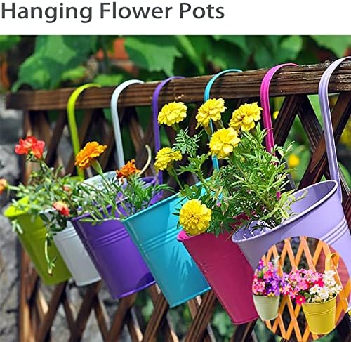Railing Planters with Drainage Holes, 10 Pack 6.3" x 4.7" x 5.3" Iron Hanging Flower Pots with Removable Hooks for Balcony Fence Garden Suitable Indoor Outdoor, Plant Hanger, 10 Colors - Image 2