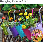 Railing Planters with Drainage Holes, 10 Pack 6.3" x 4.7" x 5.3" Iron Hanging Flower Pots with Removable Hooks for Balcony Fence Garden Suitable Indoor Outdoor, Plant Hanger, 10 Colors - Image 2