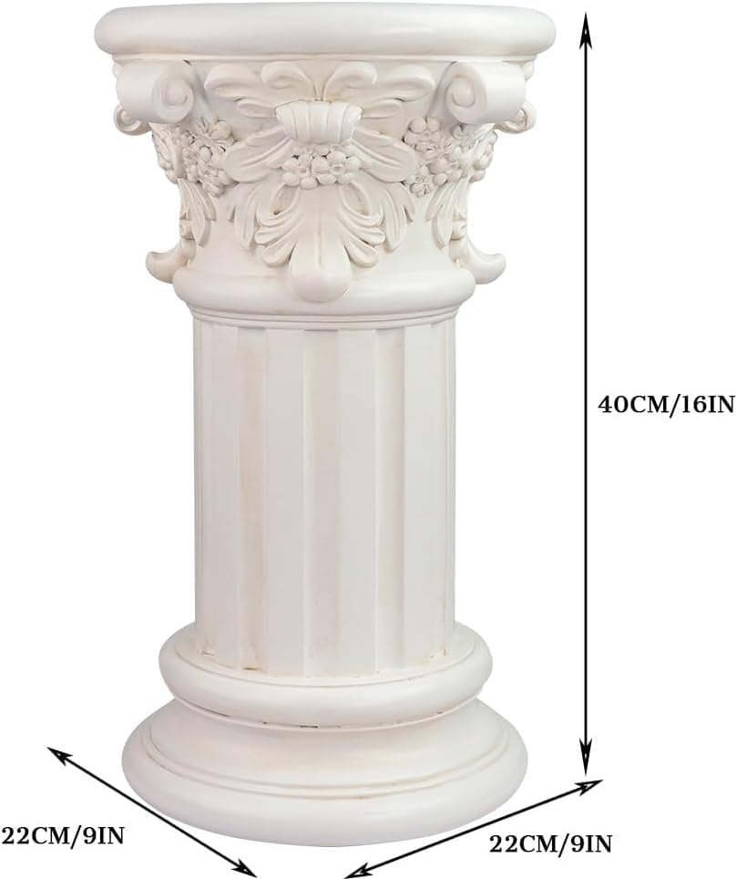 White Roman Column Pedestal Stand - Decorative Pillar Pedestal for Plant Display and Home Decoration, Resin, 16" Tall - Image 5