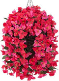 Ivydale Bougainvillea Artificial Hanging Fake Flowers with Basket for Outdoors Decoration, Faux Silk Flowers UV Resistant Fake Plants Long Vines Realistic for Outside Front Door Porch Patio, Red Pink by Ivydale