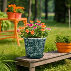 Ceramic Plant Pots - 10 Inch Plant Pot for Indoor Outdoor, Round Planter with Drainage Hole and Tray, Decorative Flower Pots, Modern Planters, Home Patio Garden Decor, Garden Gifts, Green - Image 5