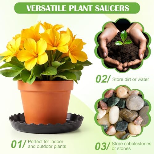 Gejoy 30 Pack Plant Saucers for Pots, 4/6/8/10/12 Inch Black Plastic Plant Trays to Catch Water, Durable Heavy Duty Round Wave Flower Drip Tray Container for Home Indoor Outdoor Garden - Image 3