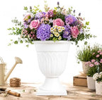 2PCS Plastic Urn Planter, Large Flower Urn for Outdoor Patio, Modern Garden Pot with Drainage Hole, Decorative White Vase for Front Porch, 19 Inch (W-2) - Image 2