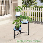3 Tier Mosaic Corner Plant Stand Foldable Display Shelf Blue - Image 5