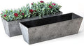 LA JOLIE MUSE Window Boxes Planters, Rectangular Plastic Planter for Indoor and Outdoor, Minimalist Chic Trapezoid-Shaped Succulent Planter, Rock Gray, Set of 2, 21.7 x 6 x 5.8 inches by LaJol%C3%ADeMuse