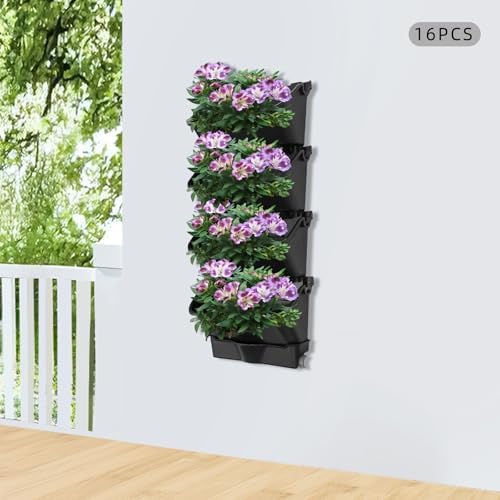 20Pack Vertical Wall Planter, 13 inch Wall Mounted Garden Planters, Stackable Wall Hanging Planter, Plastic Flower Pot with 4 Drainage Tray & 6.56FT Drainage Pipe for Indoor and Outdoor (Black) - Image 4