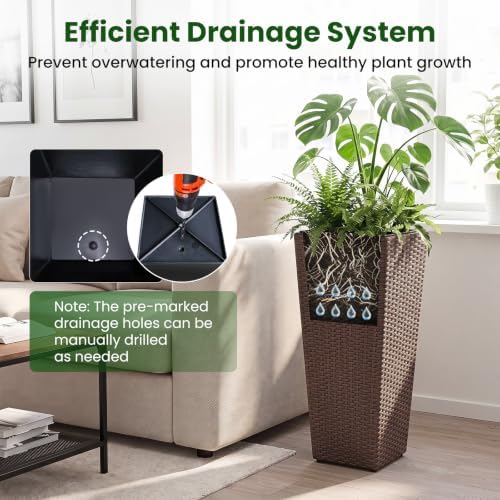 GIANTEX Tall Planters Set of 2, 24”H Tapered Rattan Planter, Brown - Image 3