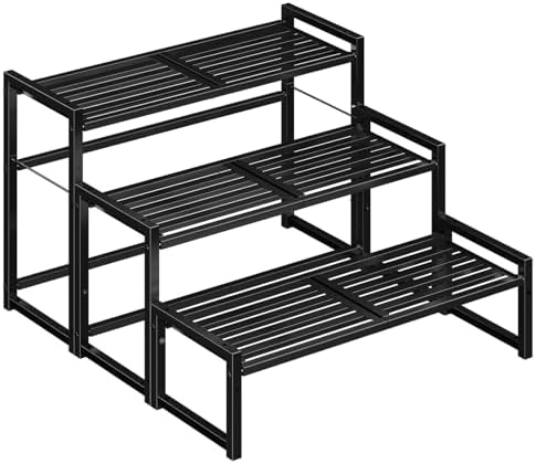 Ekisemio 3-Tier Metal Plant Stand, Heavy Duty Waterproof Indoor Outdoor Stackable Shelf, Tall Flower Pot Holder & Display Rack for Garden, Black by Ekisemio