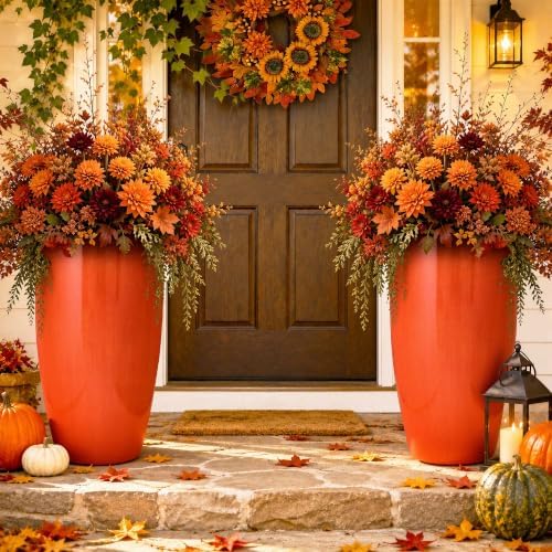Autodaya 24" Faux Ceramic Large Planters for Outdoor Plants, Orange & Black by Unknown