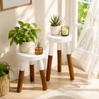 LitaEther Modern Wood Plant Stand set of 2, Accent Table, Bath Stool, Milking Stool set 9" D x 9" W x 12" H & 9" D x 9" W x 16" H for Living Room Bedroom - Image 5