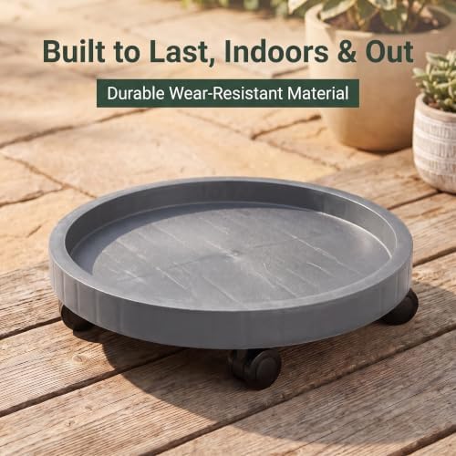 2 Pack of 14 Inch Heavy Duty Plant Caddy with Wheels,Rolling Plant Stand Pot Trolley,Wheeled Planter Saucer Tray,Potted Flower Mover Dolly with Casters Round Coaster for Indoor Outdoor - Image 3
