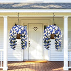 Artificial Hanging Flowers for Outdoors, 4 PCS 544 Blooms UV Resistant Morning Glory Faux Silk Vines, No-Odor Realistic Fake Plants for Garden Planter Porch Patio Decoration, White Blue - Image 7