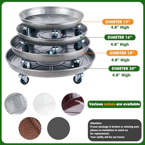 Planterhoma 3 Packs 18 Inch Metal Plant Caddy with Wheels Extra-Large Rolling Plant Stand Heavy-Duty Iron Plant Dolly Casters for Indoor Outdoor Flower Pot Mover Roller Coasters, Silver-Black - Image 3