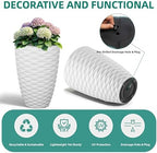 2-Pack 19" White Resin Tall Outdoor Planters with Wave Texture - Image 6