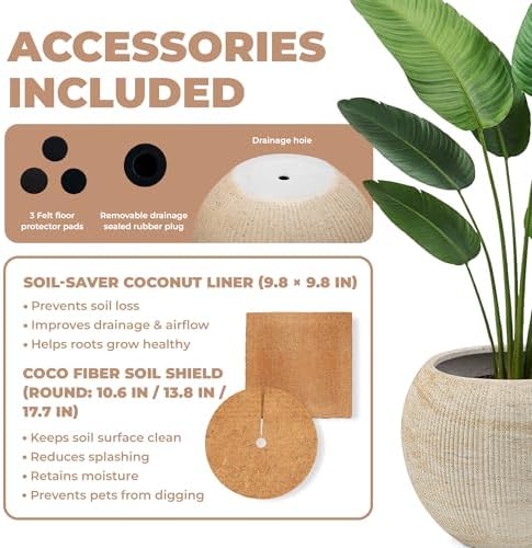Marlo Fiberstone Round Planter (M, Ribbed Travertine Beige) - Image 5